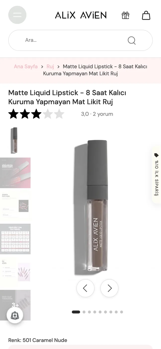 The same lipstick page on mobile