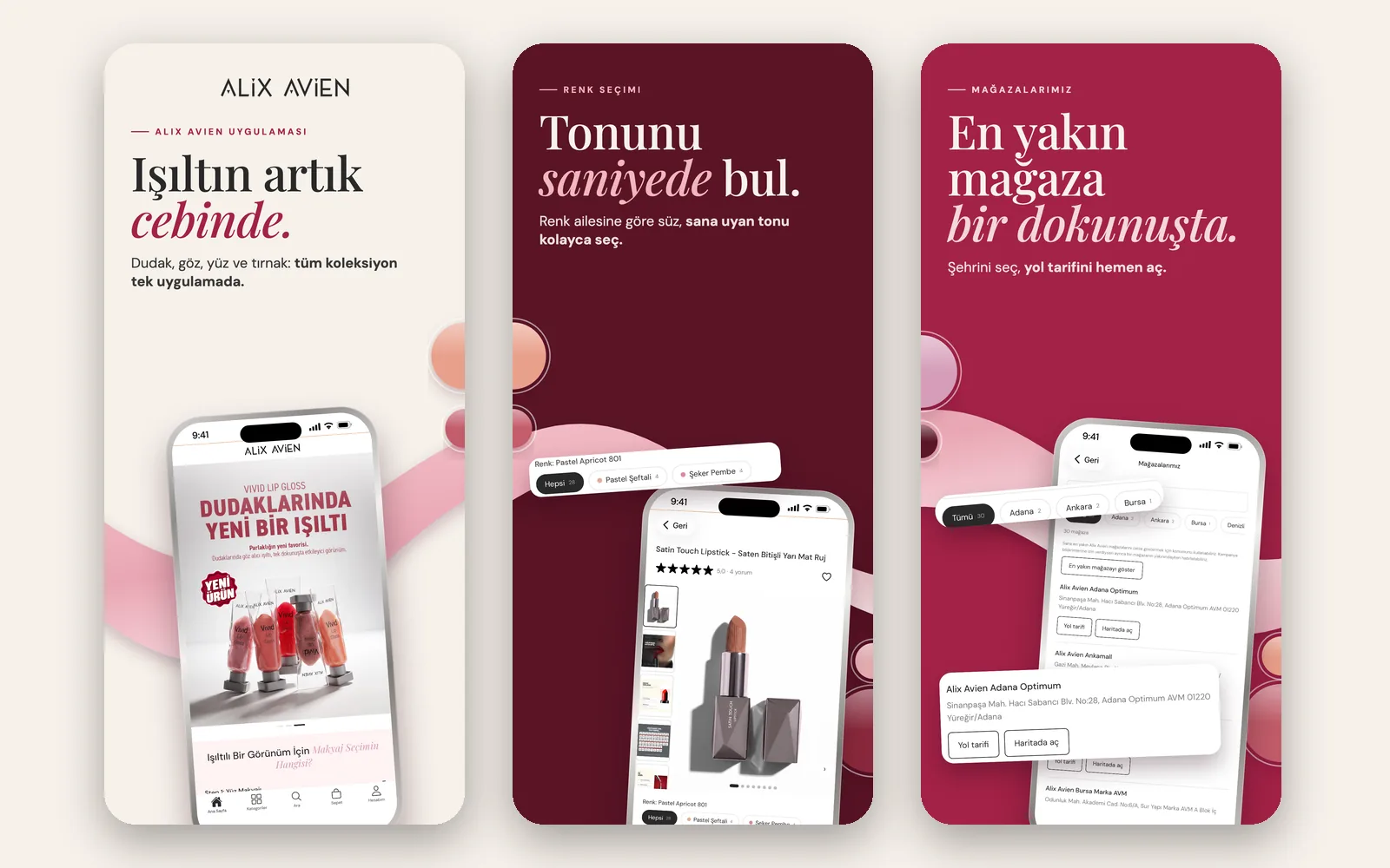 Alix Avien mobile app — App Store showcase frames