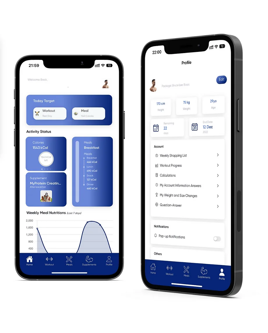 DietPro360 client app screens on two phones