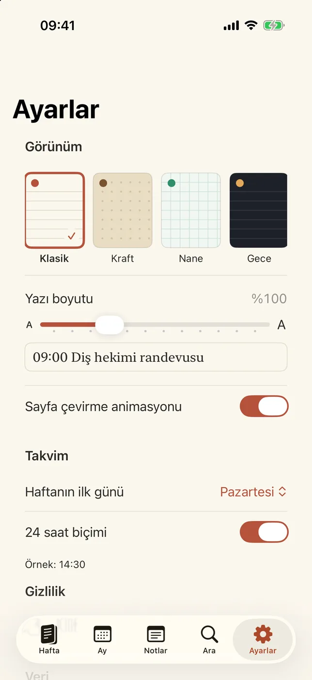 ECI Ajanda settings with paper themes
