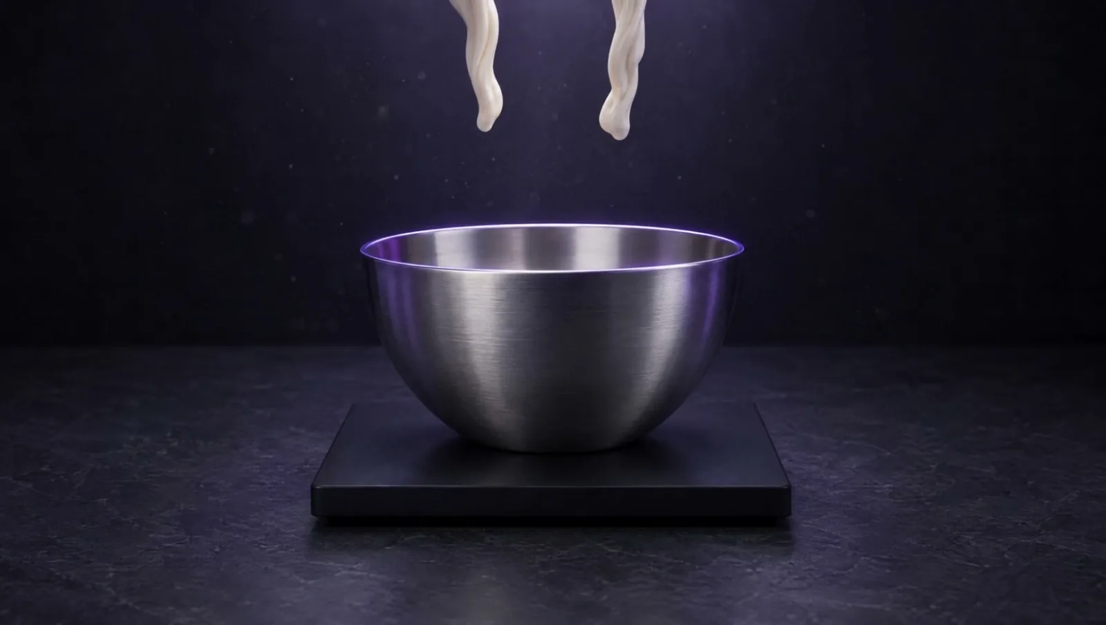 A mixing bowl on a scale — weighing is part of the colour service