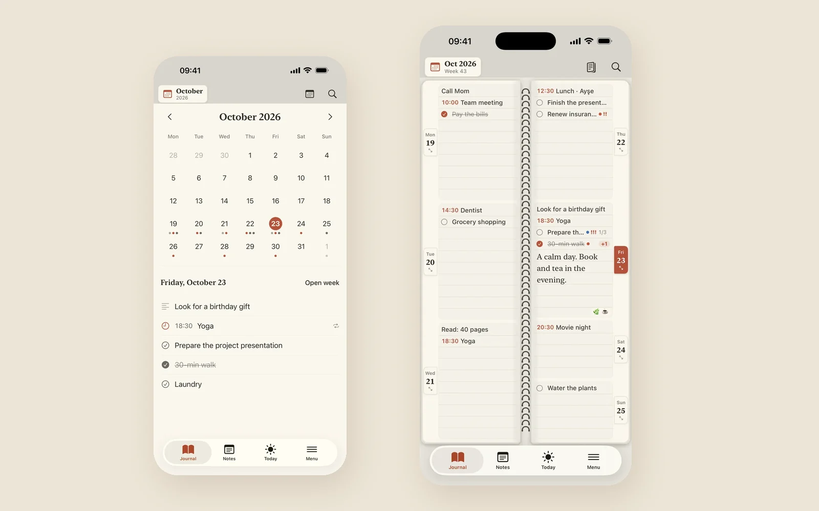 Paperweek Agenda — weekly paper planner, month and week views