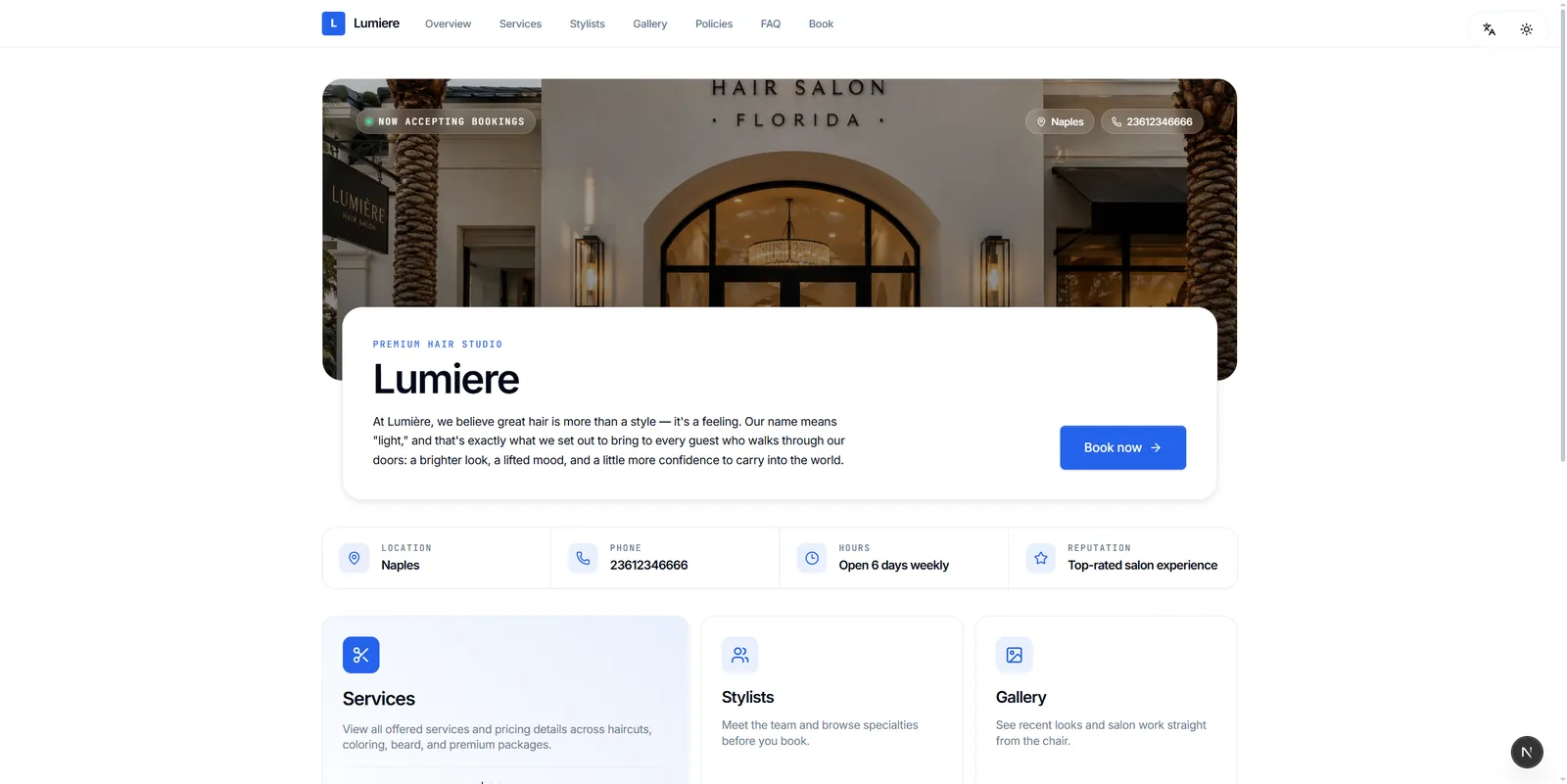 Randvu online booking page of a sample salon
