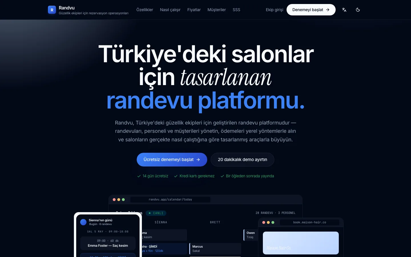 Randvu home page: the booking platform for salons