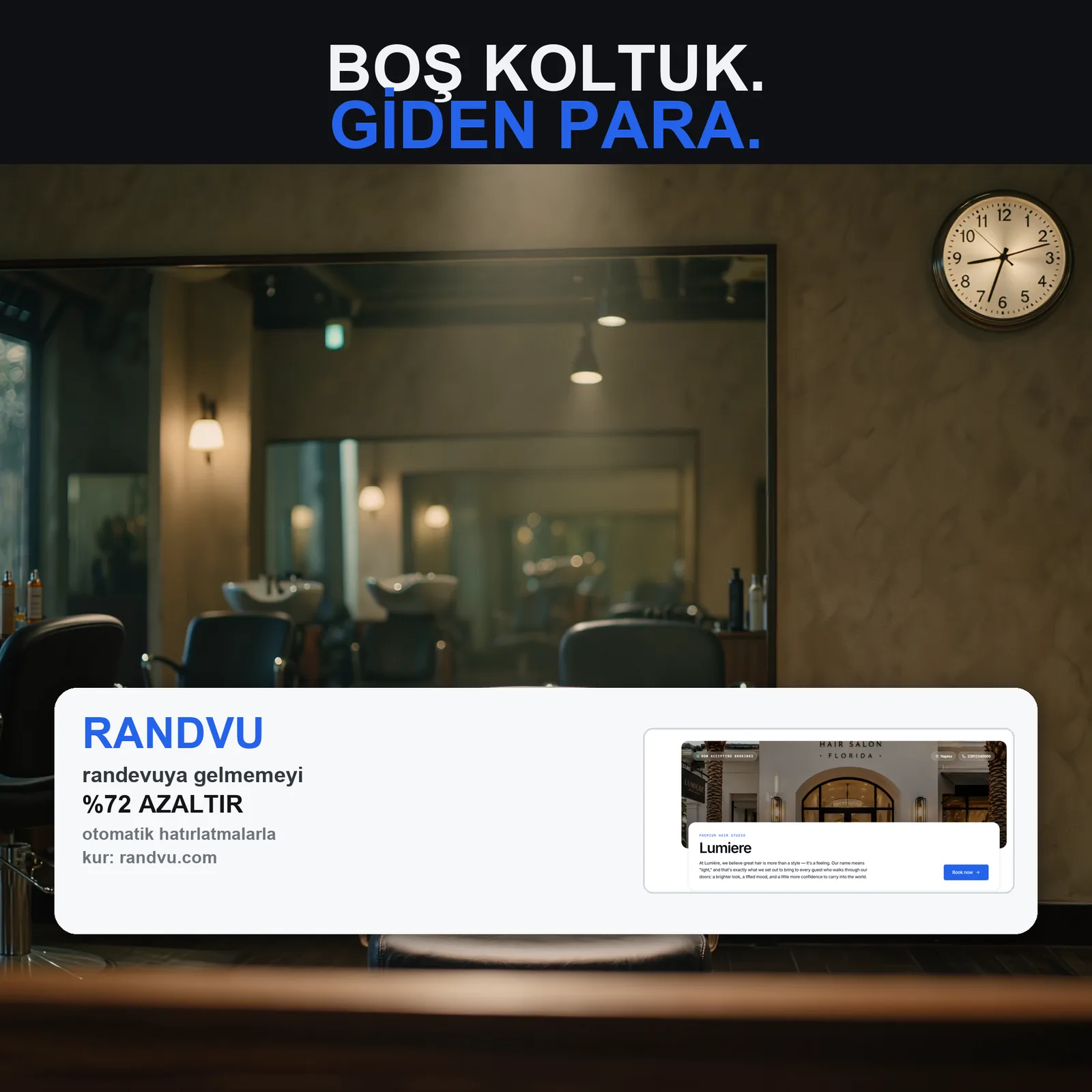 Randvu ad creative about reducing no-shows by 72%