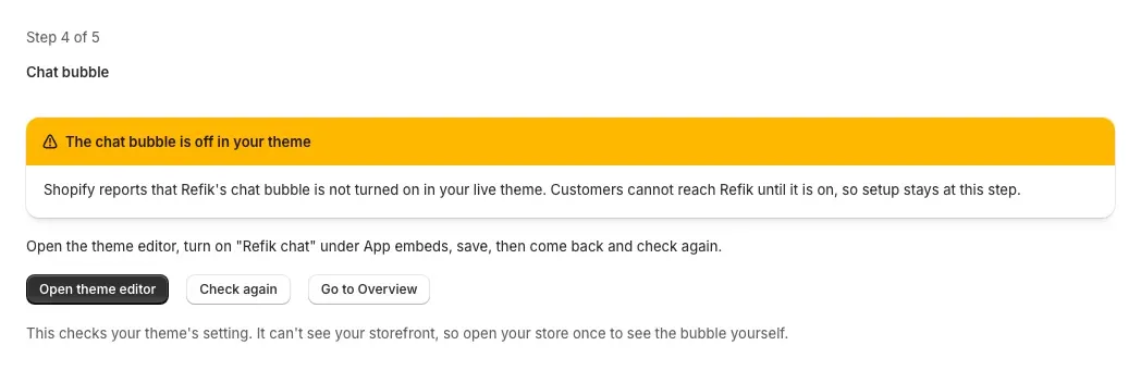 Setup step 4: turning on the chat bubble
