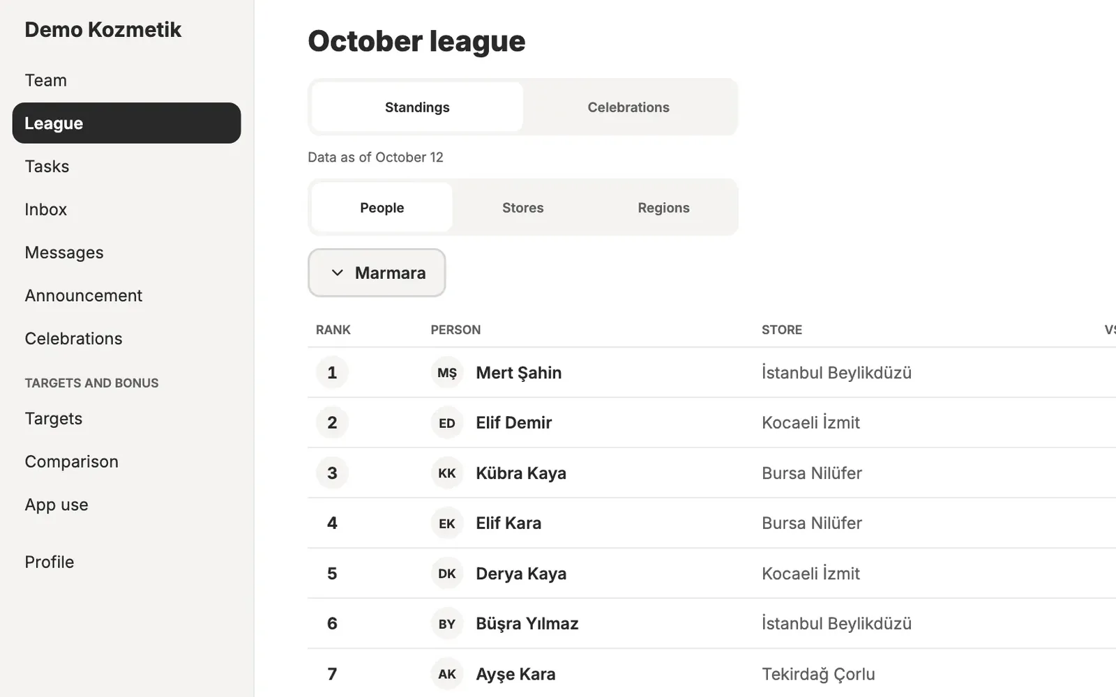 Selleague — monthly league standings for store teams