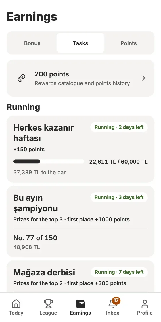 Mobile contests screen