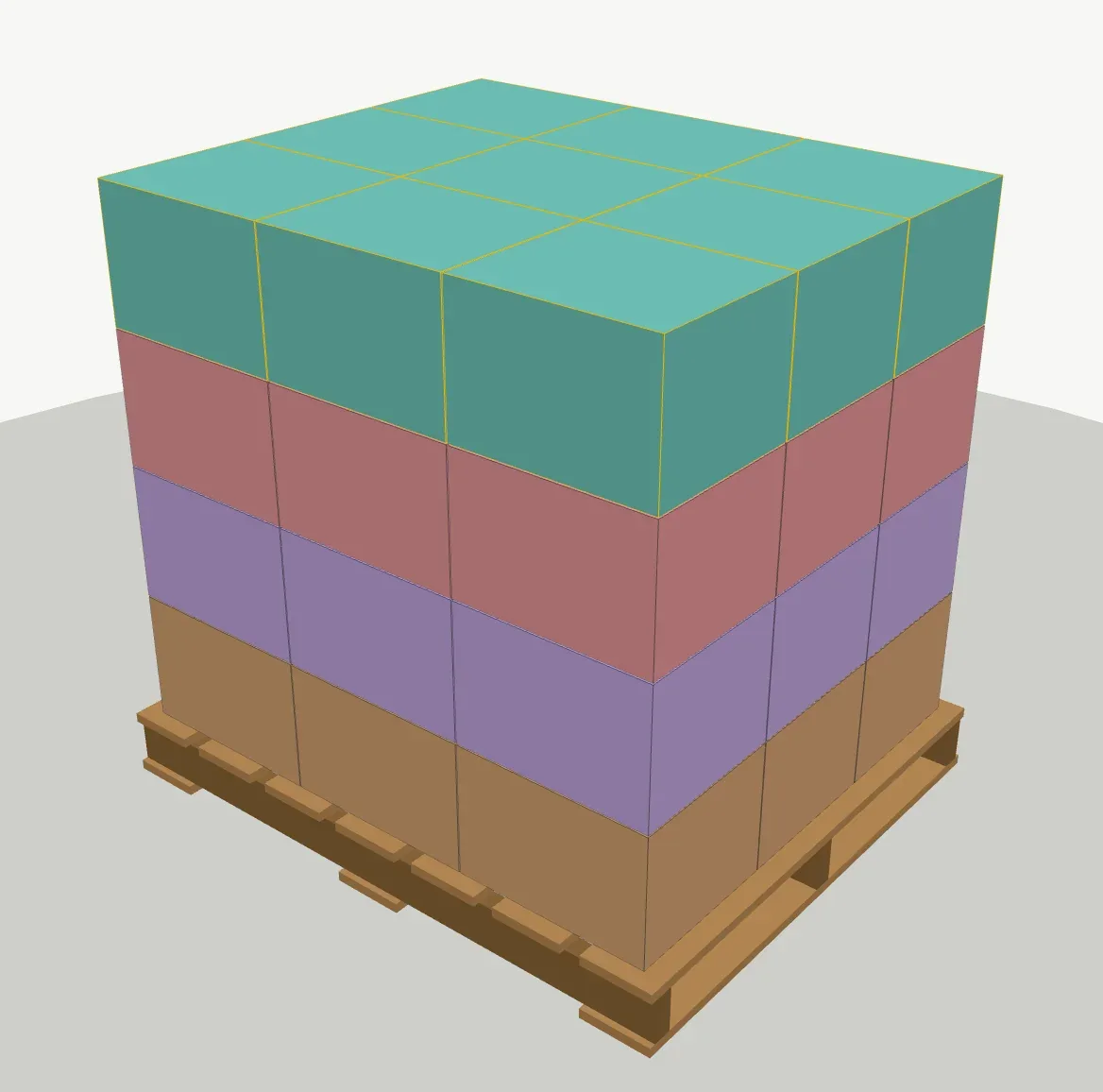 3D pallet plan with each layer in its own colour