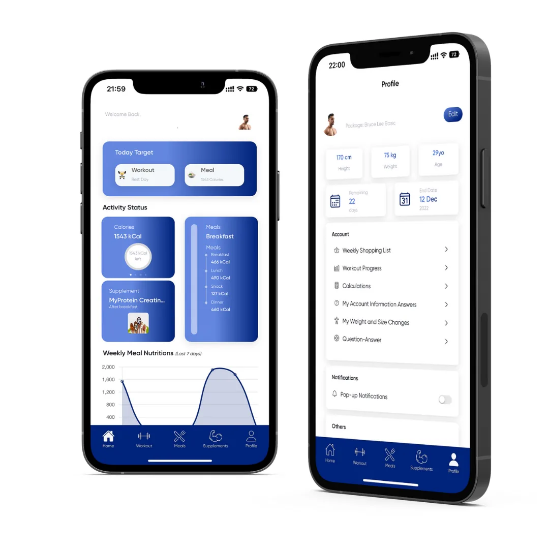 Workouth client app screens on two phones